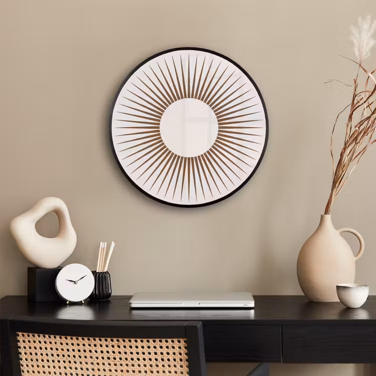Poster im Rahmen Rund - Zusammenfassung – Sonne – Symbol – Modern – Beige — 3