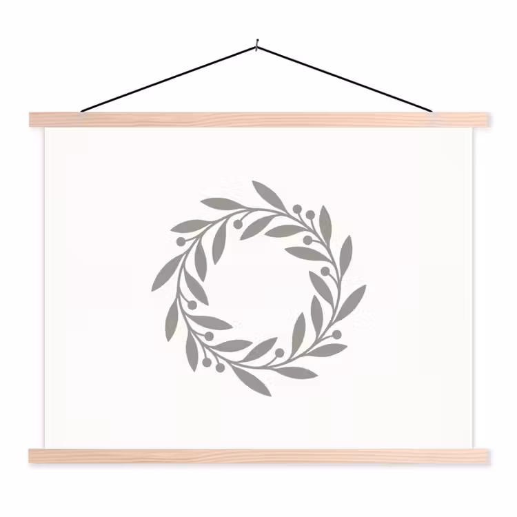 Stoffbild - Kranz – Blätter – Natur – Minimalistisch – Grau — 1