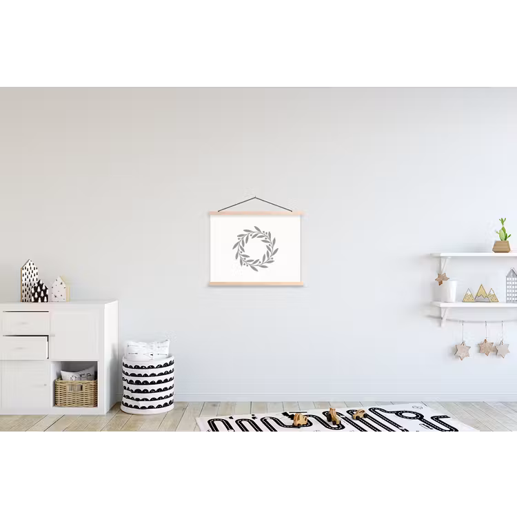 Stoffbild - Kranz – Blätter – Natur – Minimalistisch – Grau — 2