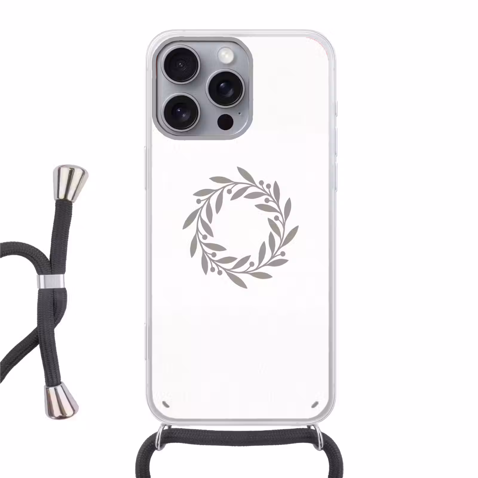 Handyhülle mit Band - Kranz – Blätter – Natur – Minimalistisch – Grau — 1
