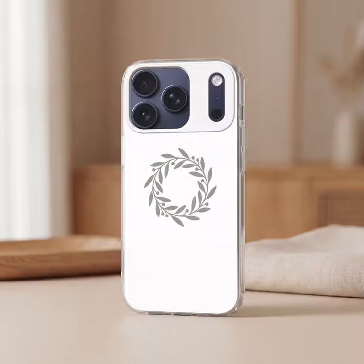 Handyhülle - Kranz – Blätter – Natur – Minimalistisch – Grau — 3
