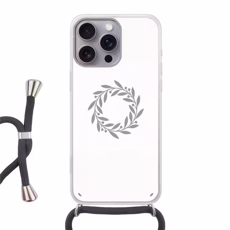 Handyhülle mit Band - Kranz – Blätter – Natur – Minimalistisch – Grau — 1