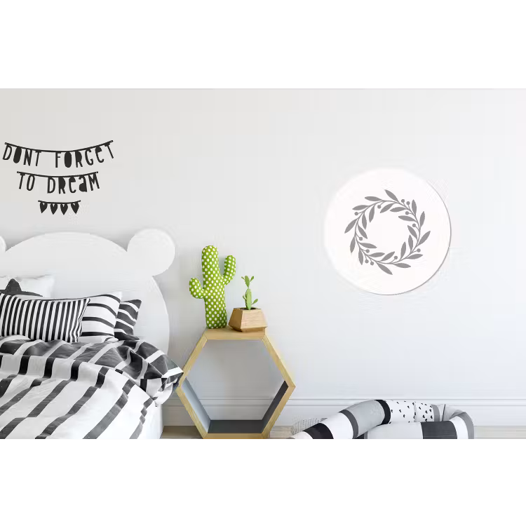 Alu-Dibond-Bild Rund - Kranz – Blätter – Natur – Minimalistisch – Grau — 4