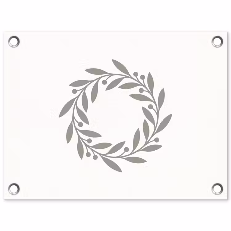 Gartenposter - Kranz – Blätter – Natur – Minimalistisch – Grau — 1