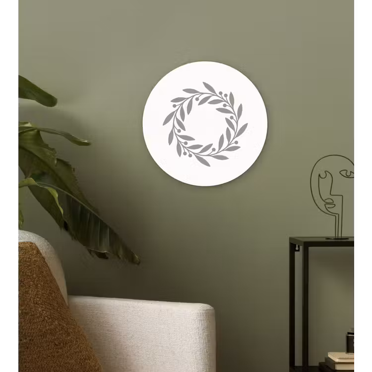 Glasbild Rund - Kranz – Blätter – Natur – Minimalistisch – Grau — 3