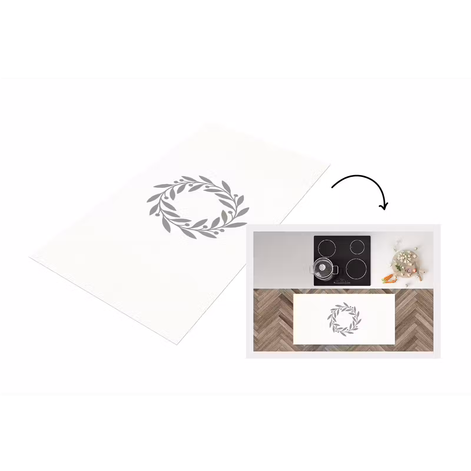 Küchenläufer - Kranz – Blätter – Natur – Minimalistisch – Grau — 1