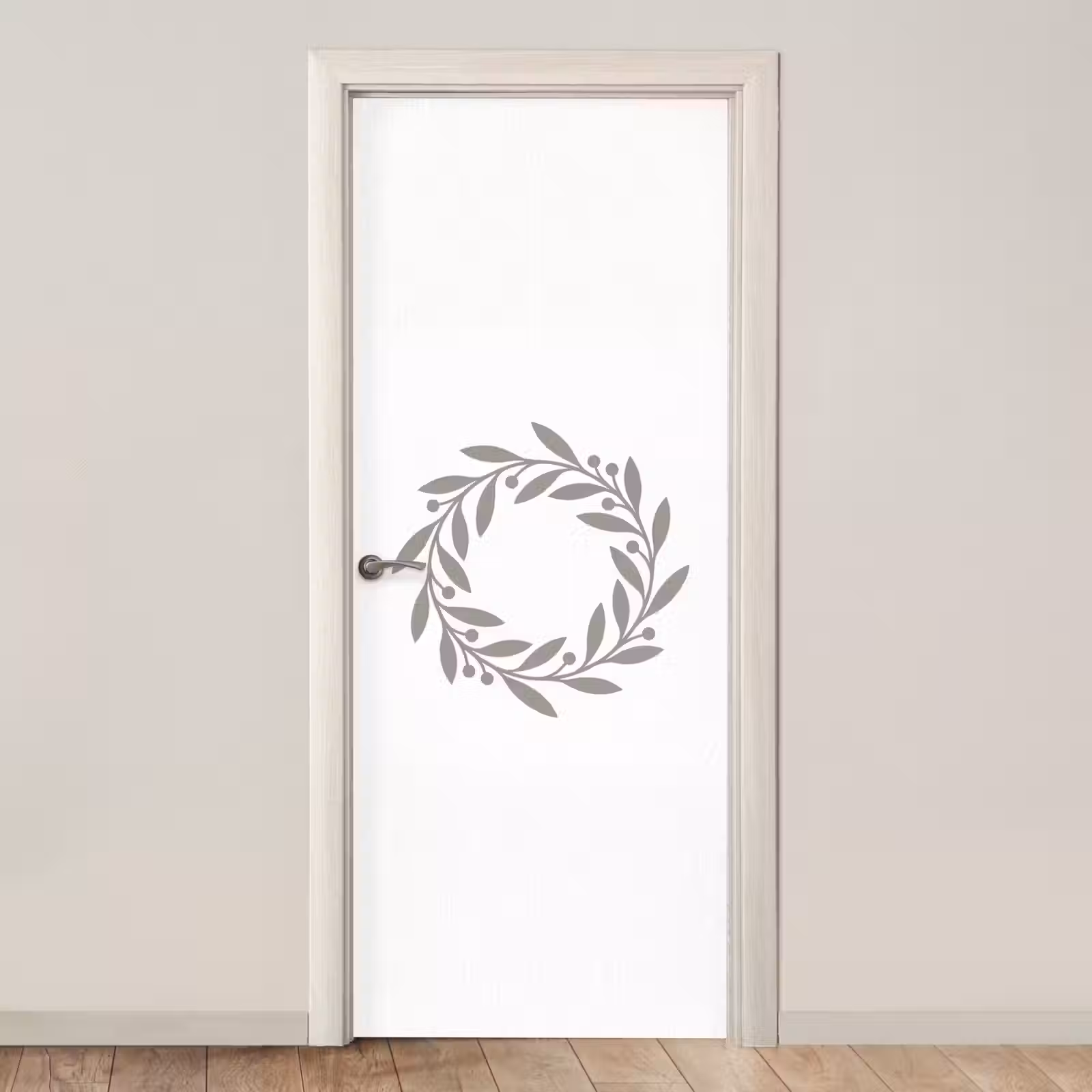 Türtapete - Kranz – Blätter – Natur – Minimalistisch – Grau — 1