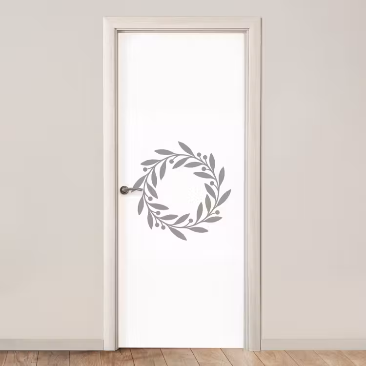 Türtapete - Kranz – Blätter – Natur – Minimalistisch – Grau — 1
