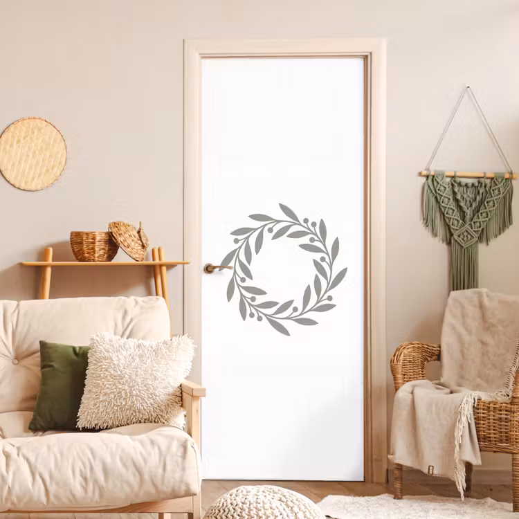 Türtapete - Kranz – Blätter – Natur – Minimalistisch – Grau — 3