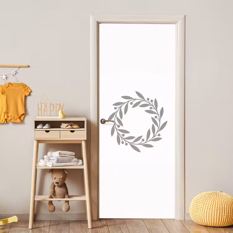 Türtapete - Kranz – Blätter – Natur – Minimalistisch – Grau — 5