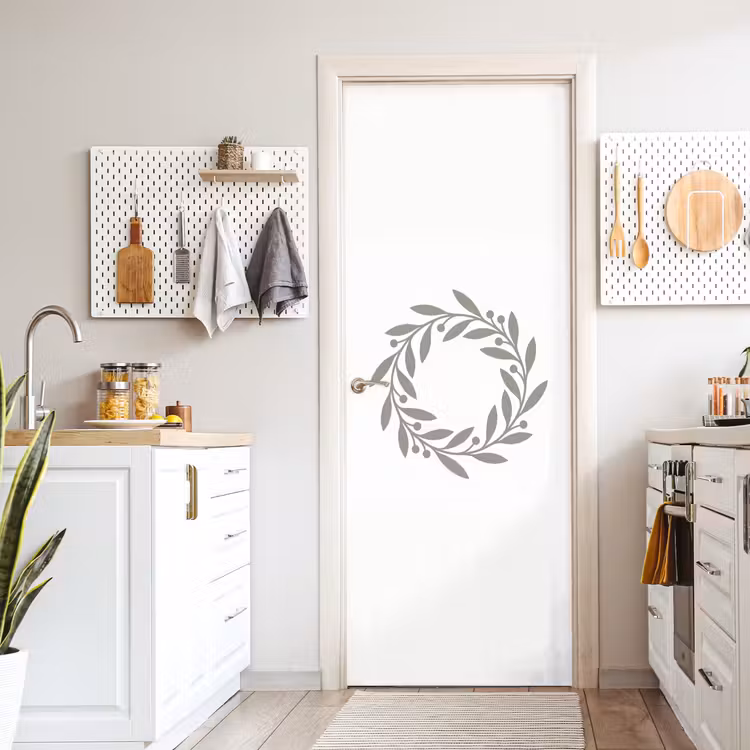 Türtapete - Kranz – Blätter – Natur – Minimalistisch – Grau — 6