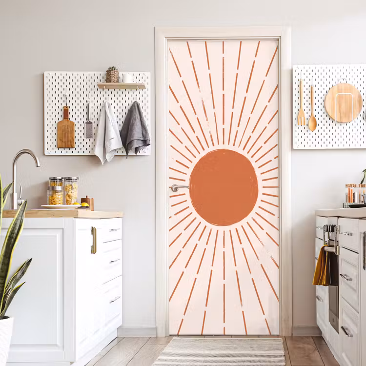 Türtapete - Sonne – Strahlen – Abstrakt – Terrakotta – Modern — 6