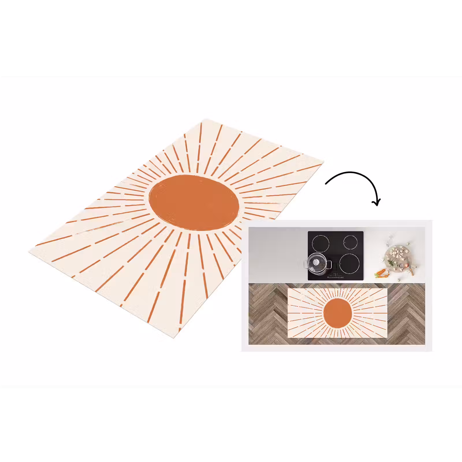 Küchenläufer - Sonne – Strahlen – Abstrakt – Terrakotta – Modern — 1