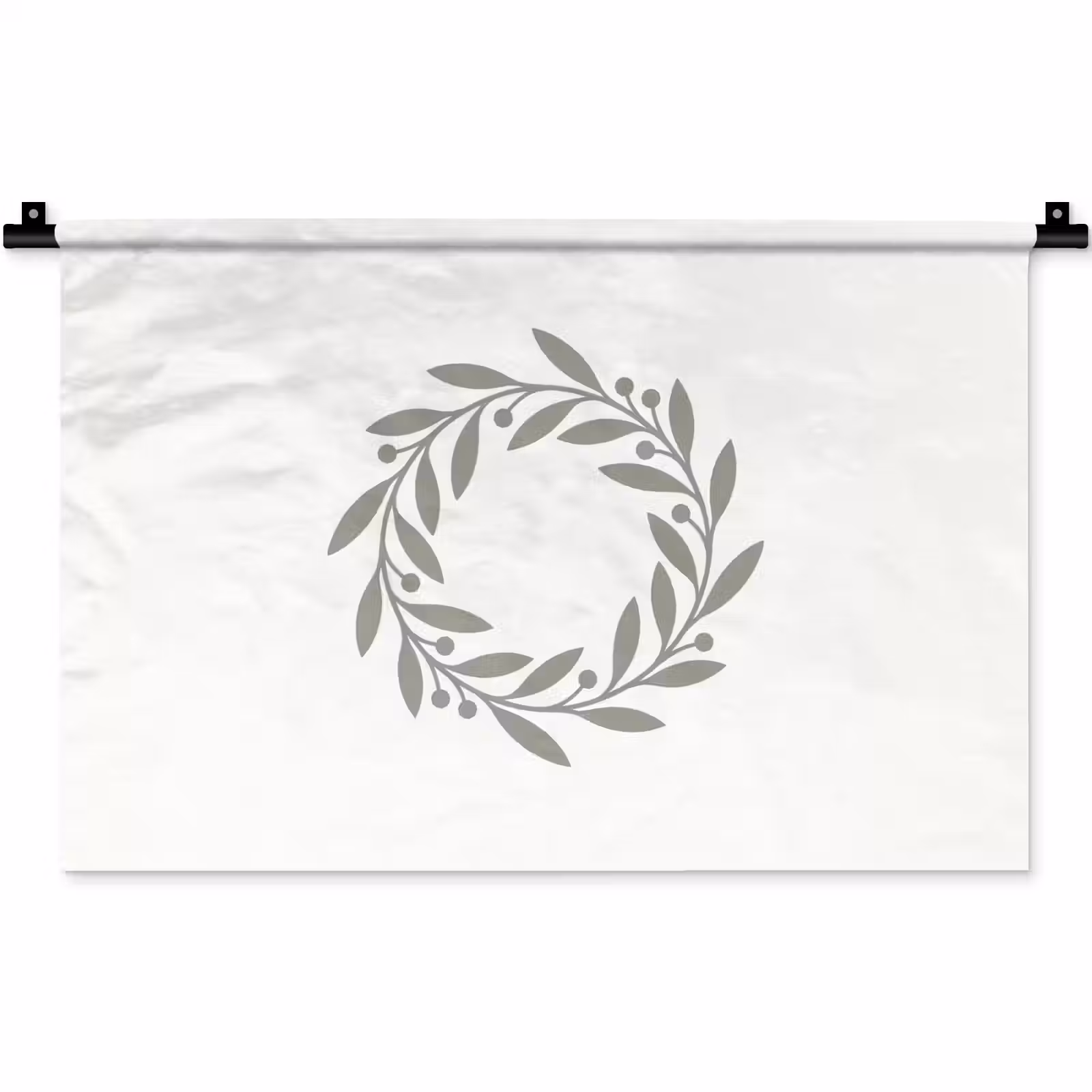 Wandteppich - Kranz – Blätter – Natur – Minimalistisch – Grau — 1