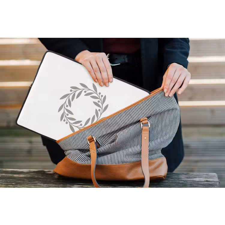 Laptop hülle - Kranz – Blätter – Natur – Minimalistisch – Grau — 4