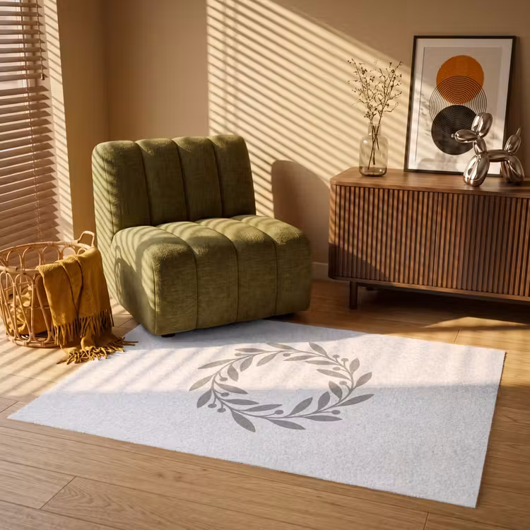 Teppich - Kranz – Blätter – Natur – Minimalistisch – Grau — 2