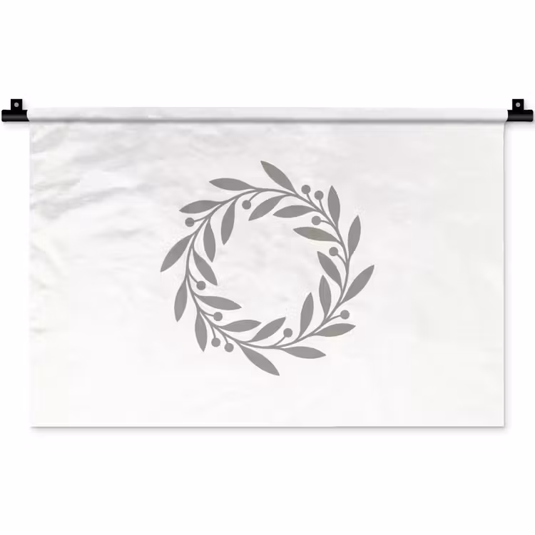 Wandteppich - Kranz – Blätter – Natur – Minimalistisch – Grau — 1