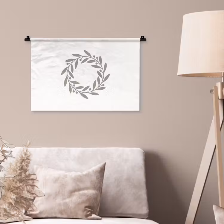 Wandteppich - Kranz – Blätter – Natur – Minimalistisch – Grau — 2