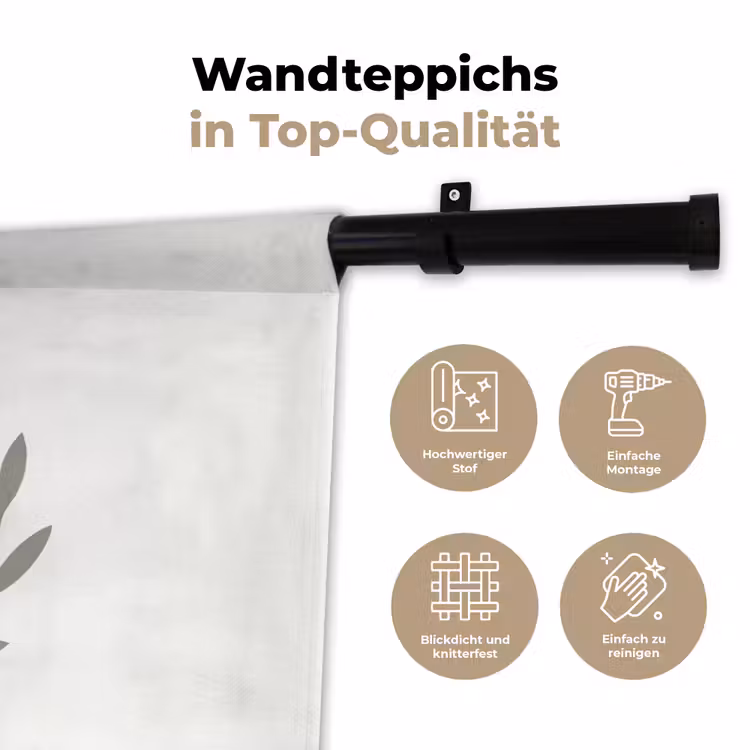 Wandteppich - Kranz – Blätter – Natur – Minimalistisch – Grau — 7
