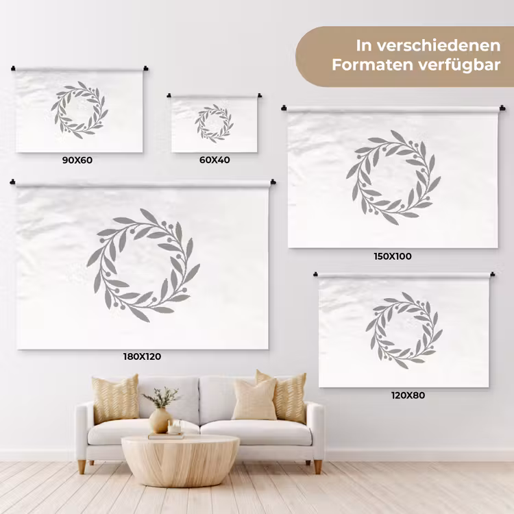 Wandteppich - Kranz – Blätter – Natur – Minimalistisch – Grau — 8