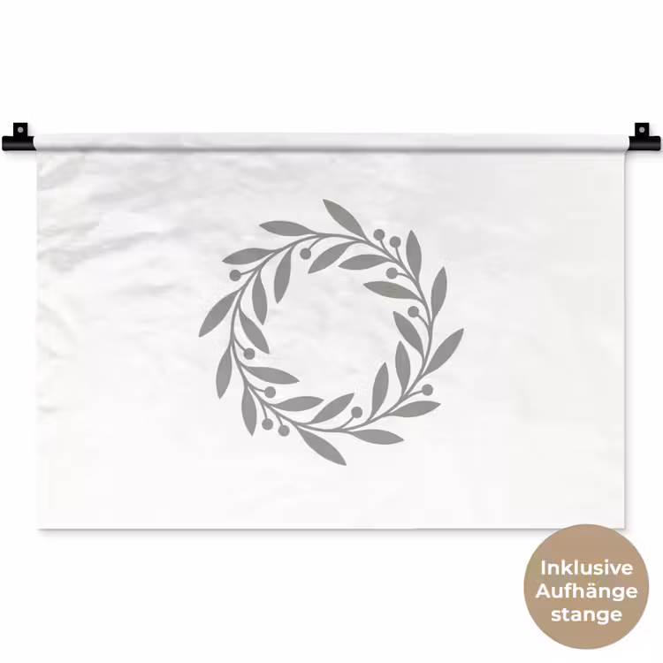 Wandteppich - Kranz – Blätter – Natur – Minimalistisch – Grau — 9