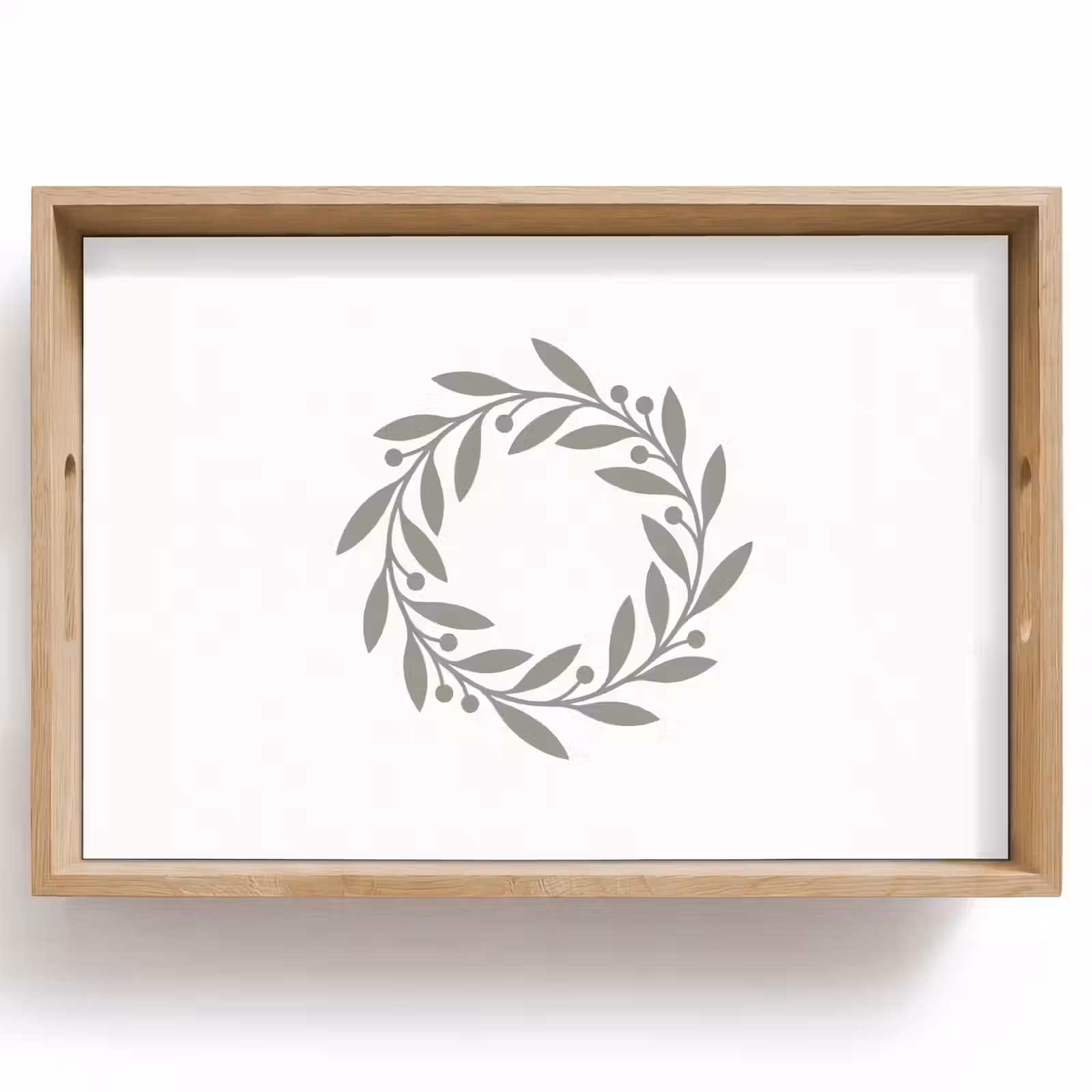 Tablett - Kranz – Blätter – Natur – Minimalistisch – Grau — 1