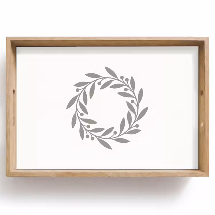 Tablett - Kranz – Blätter – Natur – Minimalistisch – Grau — 1