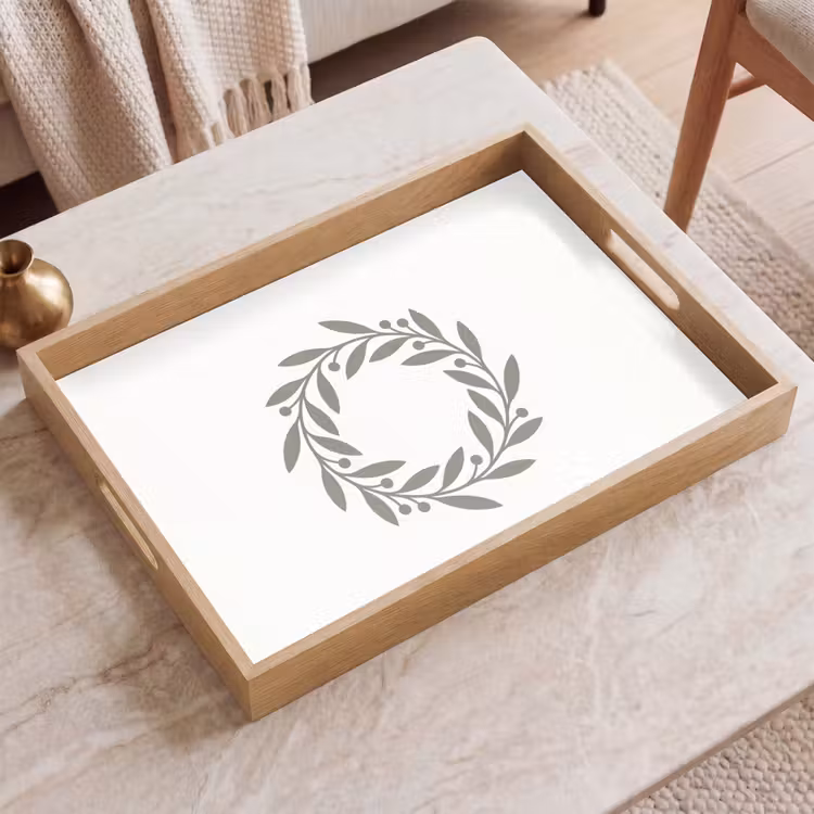 Tablett - Kranz – Blätter – Natur – Minimalistisch – Grau — 2