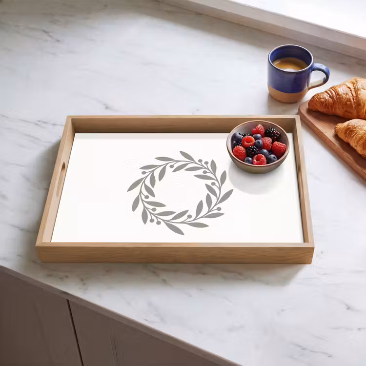 Tablett - Kranz – Blätter – Natur – Minimalistisch – Grau — 4