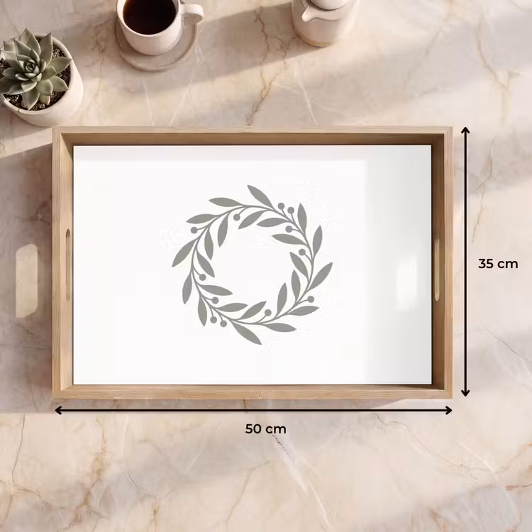 Tablett - Kranz – Blätter – Natur – Minimalistisch – Grau — 9