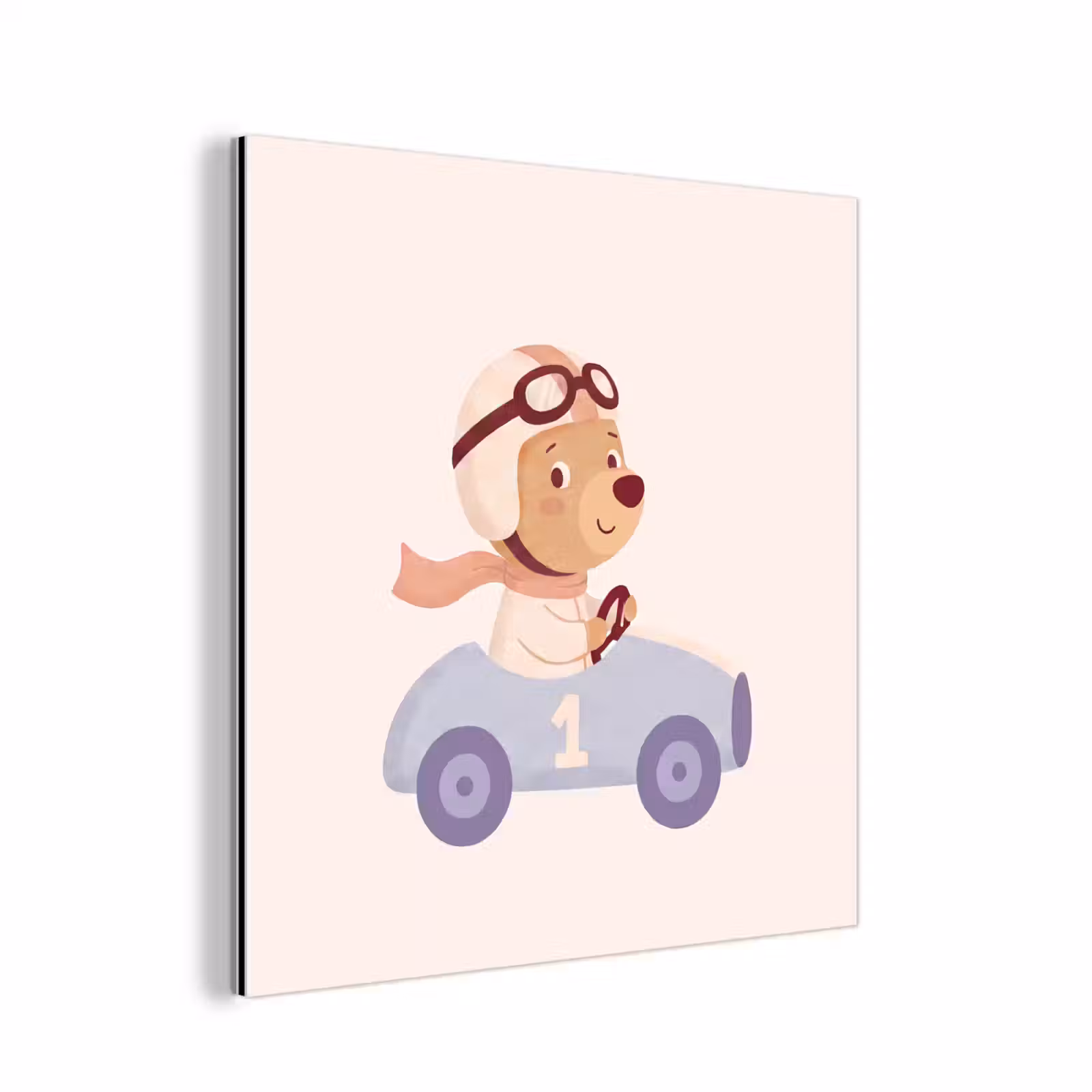 Alu-Dibond-Bild - Bär – Auto – Kinderzimmer – Cartoon – Verspielt — 1