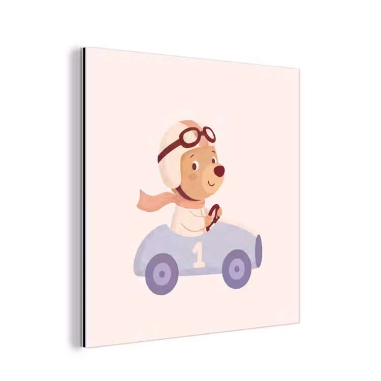 Alu-Dibond-Bild - Bär – Auto – Kinderzimmer – Cartoon – Verspielt — 1
