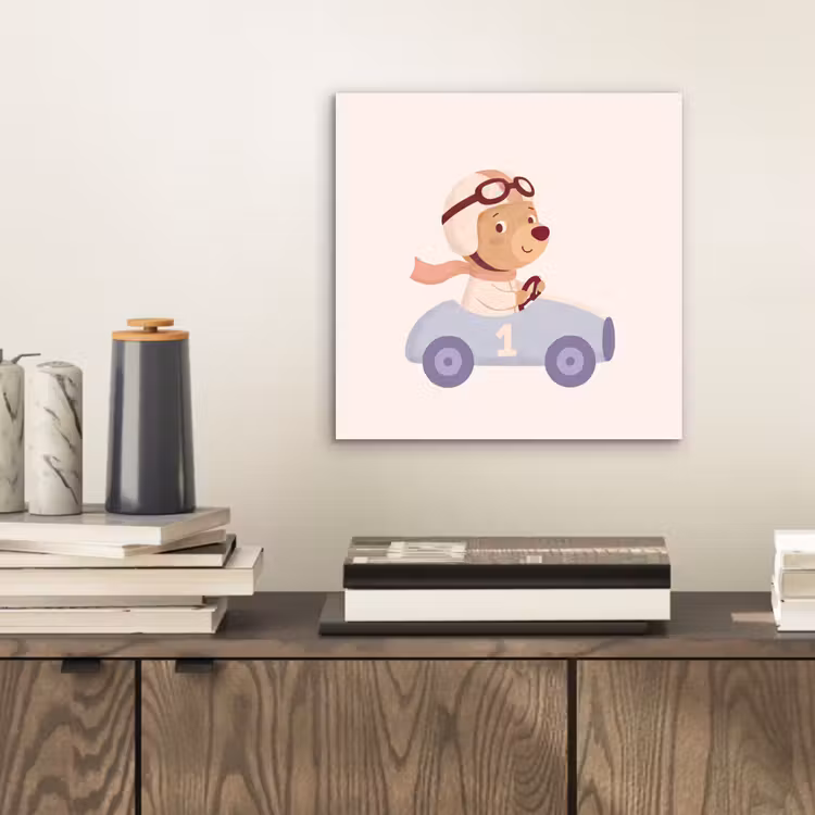 Alu-Dibond-Bild - Bär – Auto – Kinderzimmer – Cartoon – Verspielt — 2