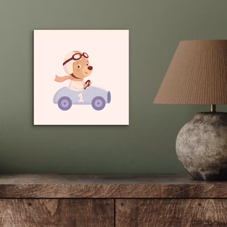 Alu-Dibond-Bild - Bär – Auto – Kinderzimmer – Cartoon – Verspielt — 3