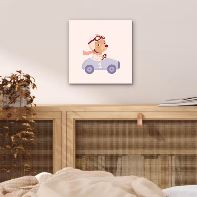 Alu-Dibond-Bild - Bär – Auto – Kinderzimmer – Cartoon – Verspielt — 4