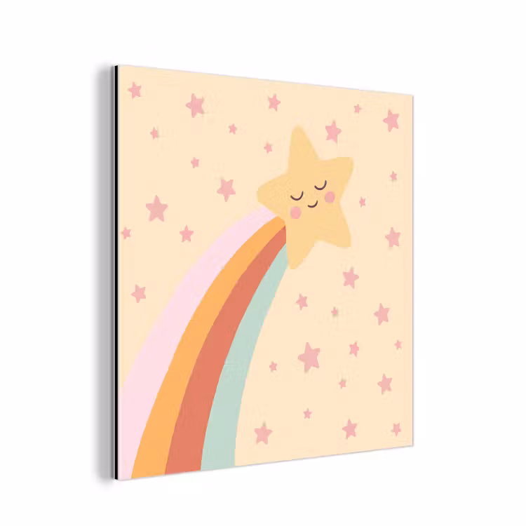 Alu-Dibond-Bild - Stern – Regenbogen – Nacht – Illustration – Pastell — 1