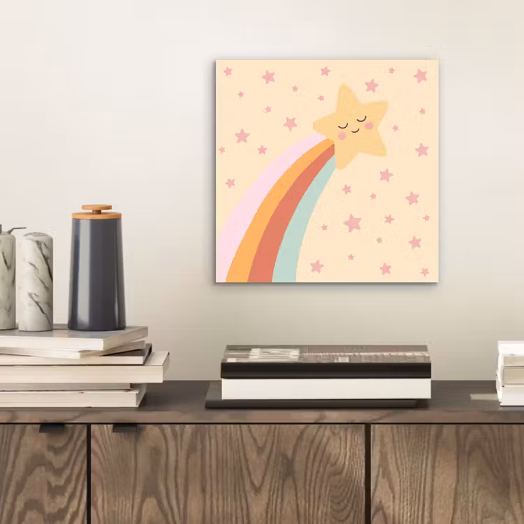 Alu-Dibond-Bild - Stern – Regenbogen – Nacht – Illustration – Pastell — 2