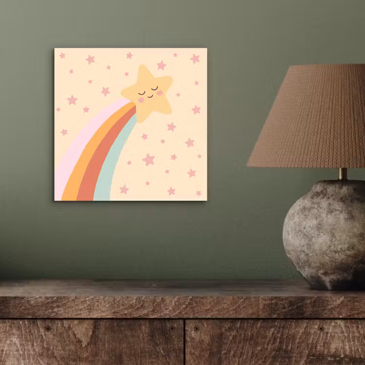 Alu-Dibond-Bild - Stern – Regenbogen – Nacht – Illustration – Pastell — 3