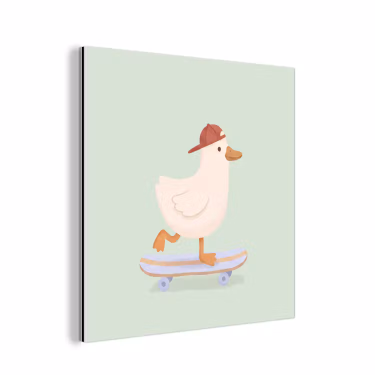 Alu-Dibond-Bild - Vogel – Skateboard – Tiere – Cartoon – Verspielt — 1