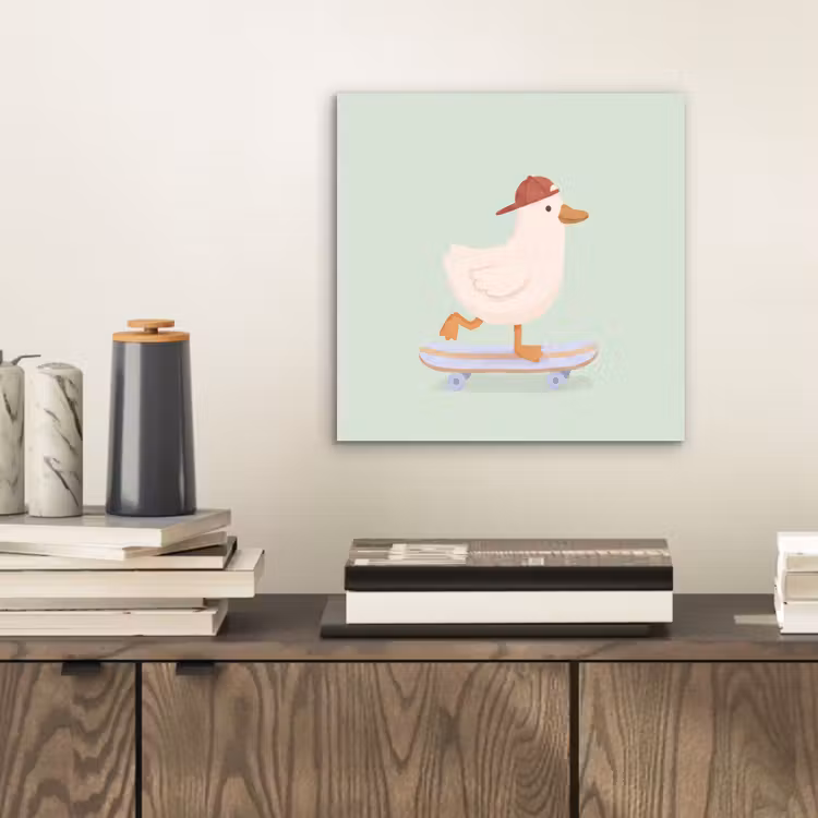 Alu-Dibond-Bild - Vogel – Skateboard – Tiere – Cartoon – Verspielt — 2