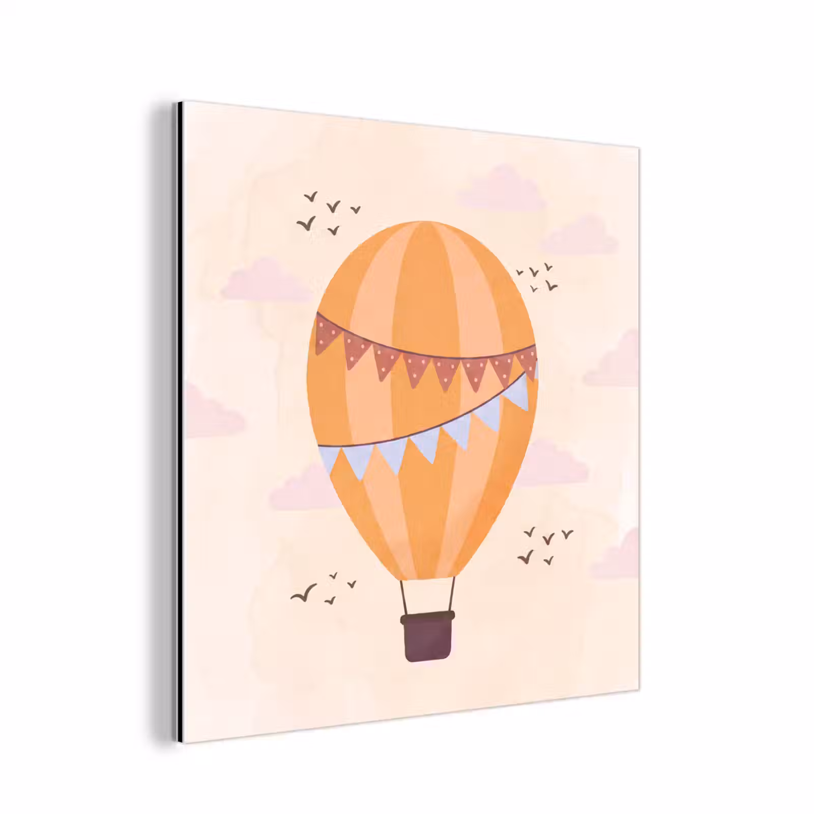 Alu-Dibond-Bild - Heißluftballon – Girlanden – Abenteuer – Illustration – Orange — 1