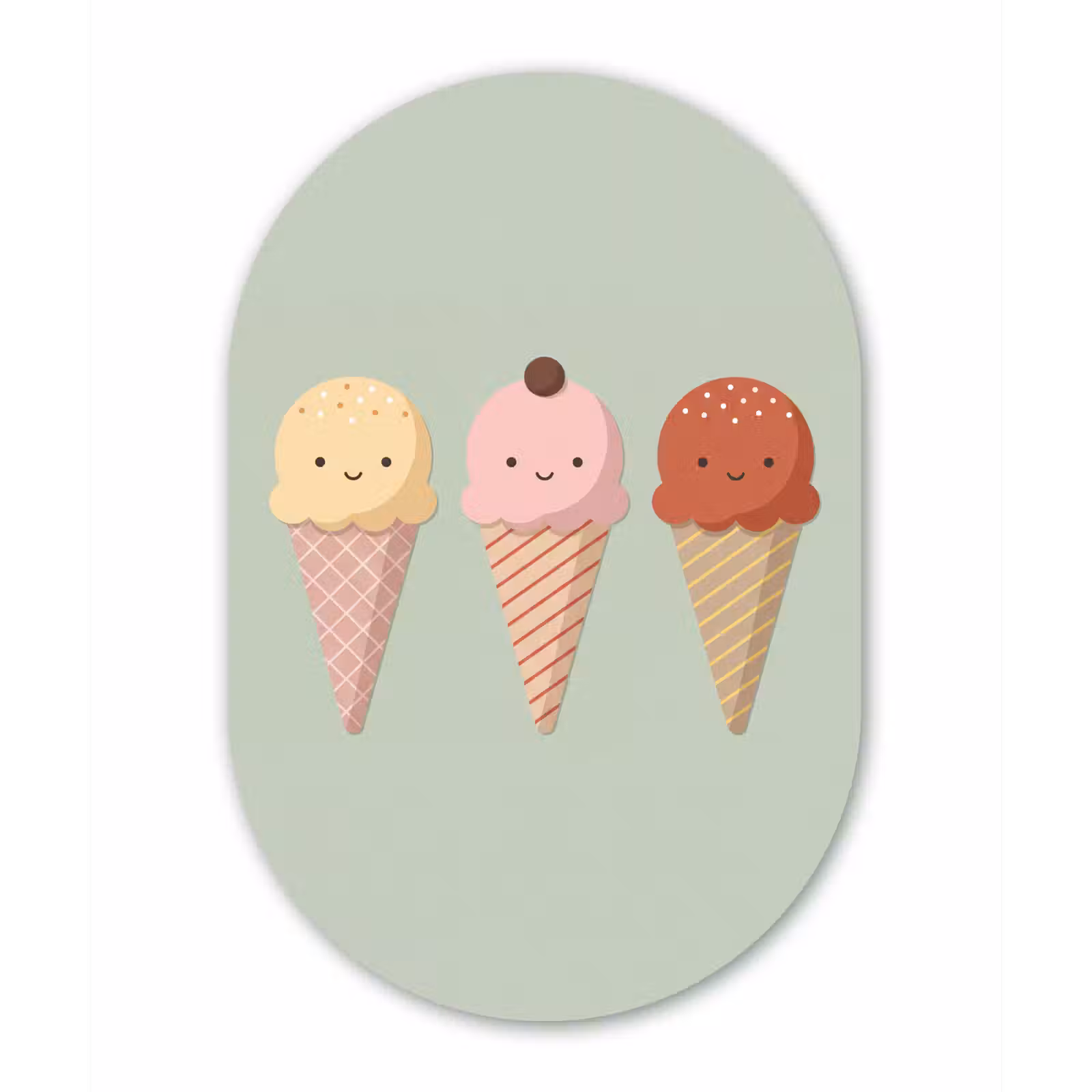 Alu-Dibond-Bild Oval - Eis – Eistüten – Essen – Illustration – Fröhlich — 1