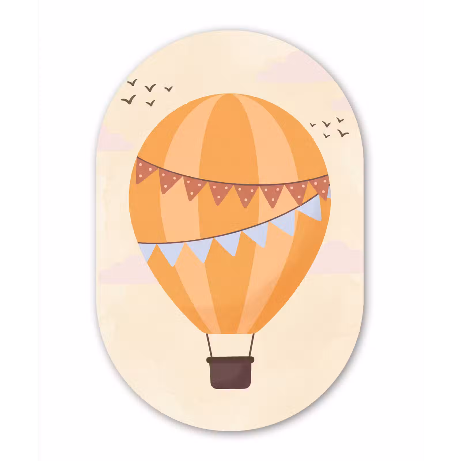 Alu-Dibond-Bild Oval - Heißluftballon – Girlanden – Abenteuer – Illustration – Orange — 1