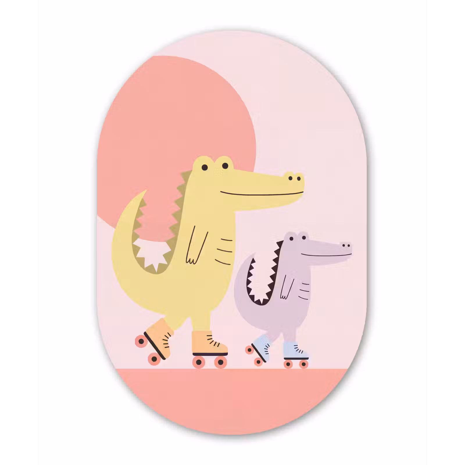 Alu-Dibond-Bild Oval - Tiere – Skaten – Illustration – Verspielt – Rosa — 1