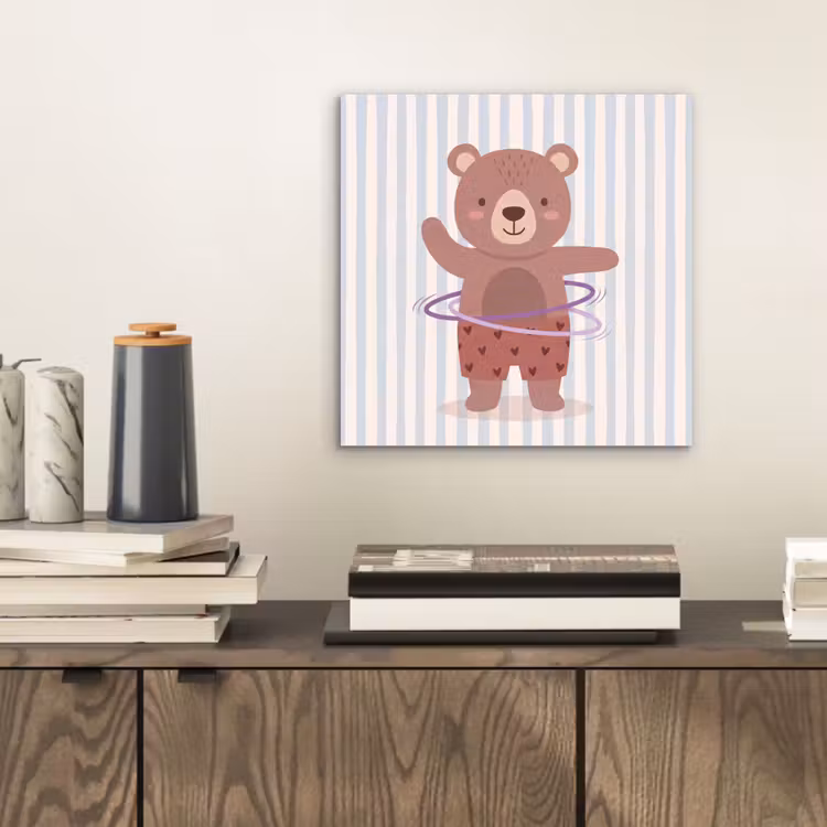 Alu-Dibond-Bild - Bär – Reifen – Kinderzimmer – Illustration – Braun — 2