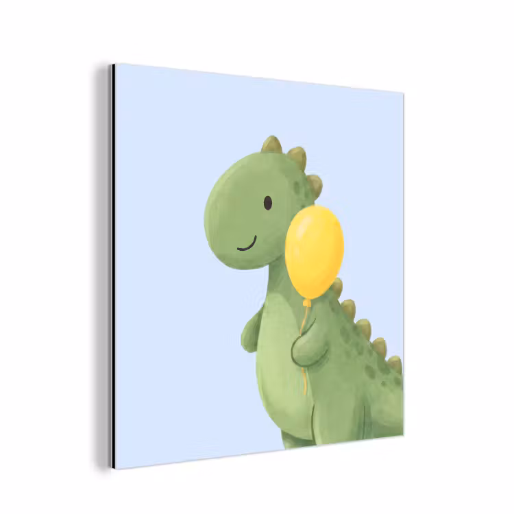 Alu-Dibond-Bild - Dinosaurier – Luftballon – Kinderzimmer – Illustration – Grün — 1