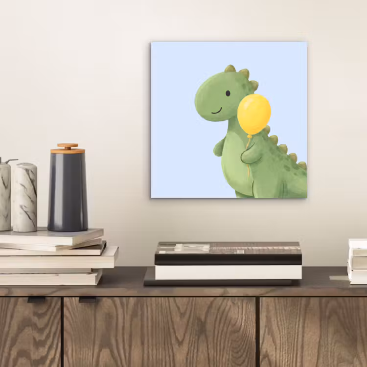 Alu-Dibond-Bild - Dinosaurier – Luftballon – Kinderzimmer – Illustration – Grün — 2