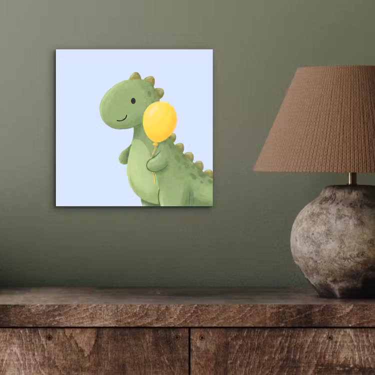 Alu-Dibond-Bild - Dinosaurier – Luftballon – Kinderzimmer – Illustration – Grün — 3