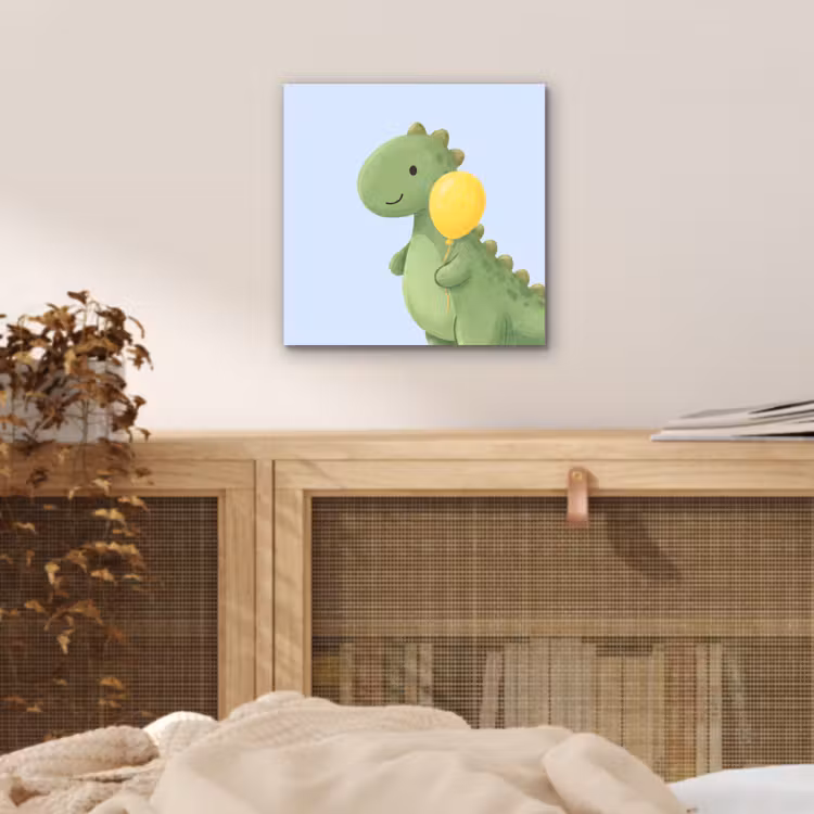 Alu-Dibond-Bild - Dinosaurier – Luftballon – Kinderzimmer – Illustration – Grün — 4