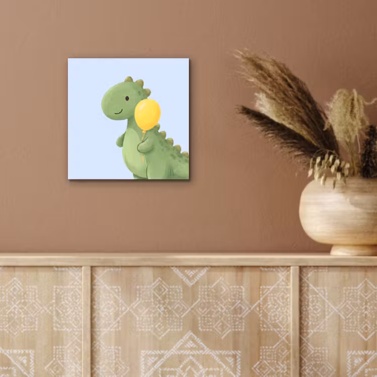 Alu-Dibond-Bild - Dinosaurier – Luftballon – Kinderzimmer – Illustration – Grün — 5